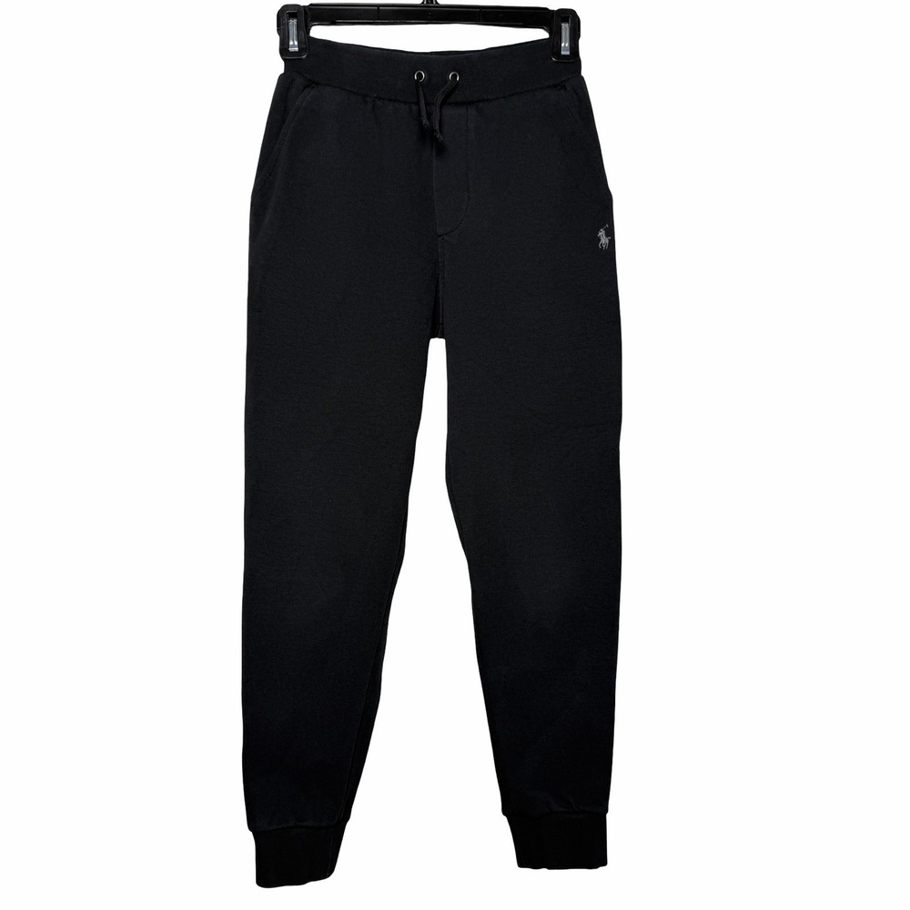 Polo Ralph Lauren Boys Jogger Sweatpants Black Fleece Gray Pony Size S Tapered
